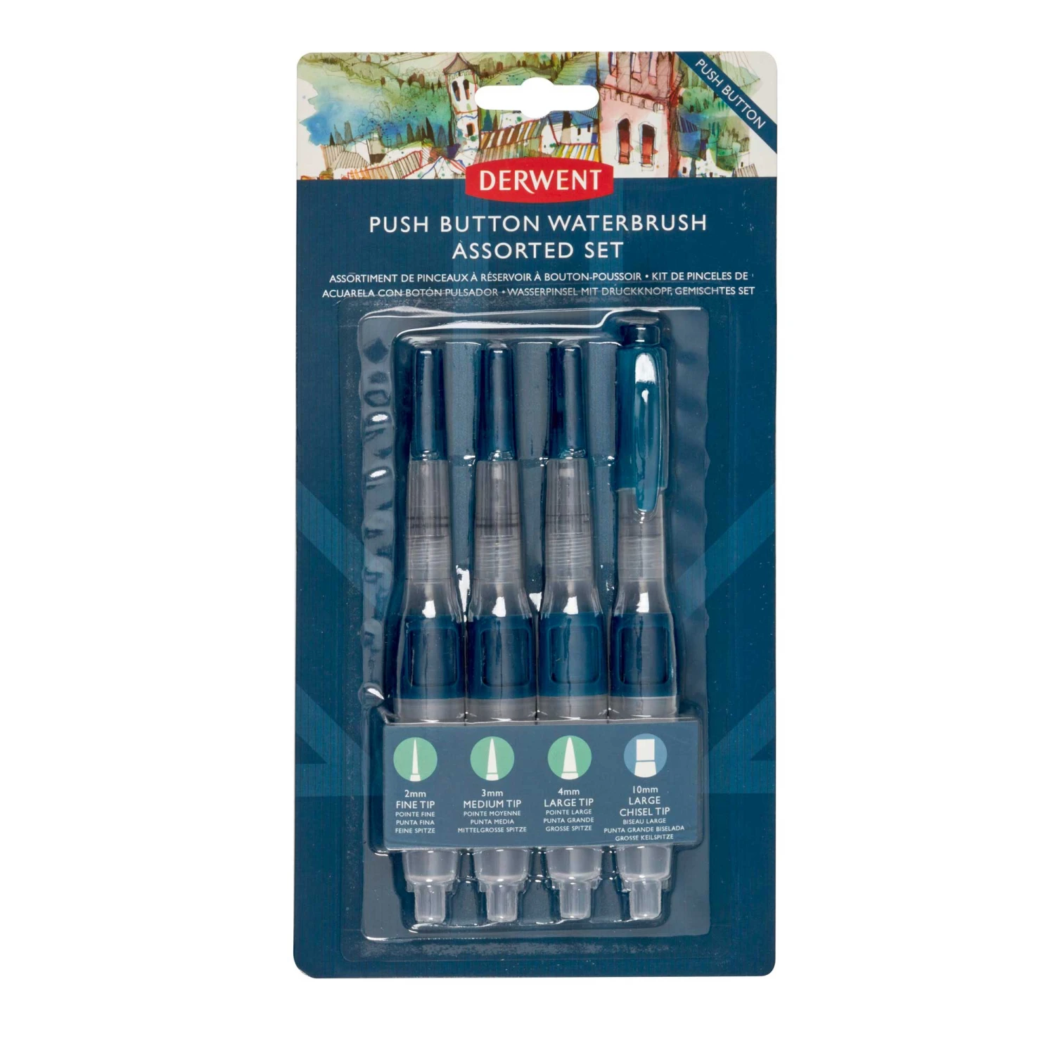 Derwent Push Button Waterbrush Assorted - Set Of 4 1 Derwent Push Button Waterbrush Assorted - Set Of 4