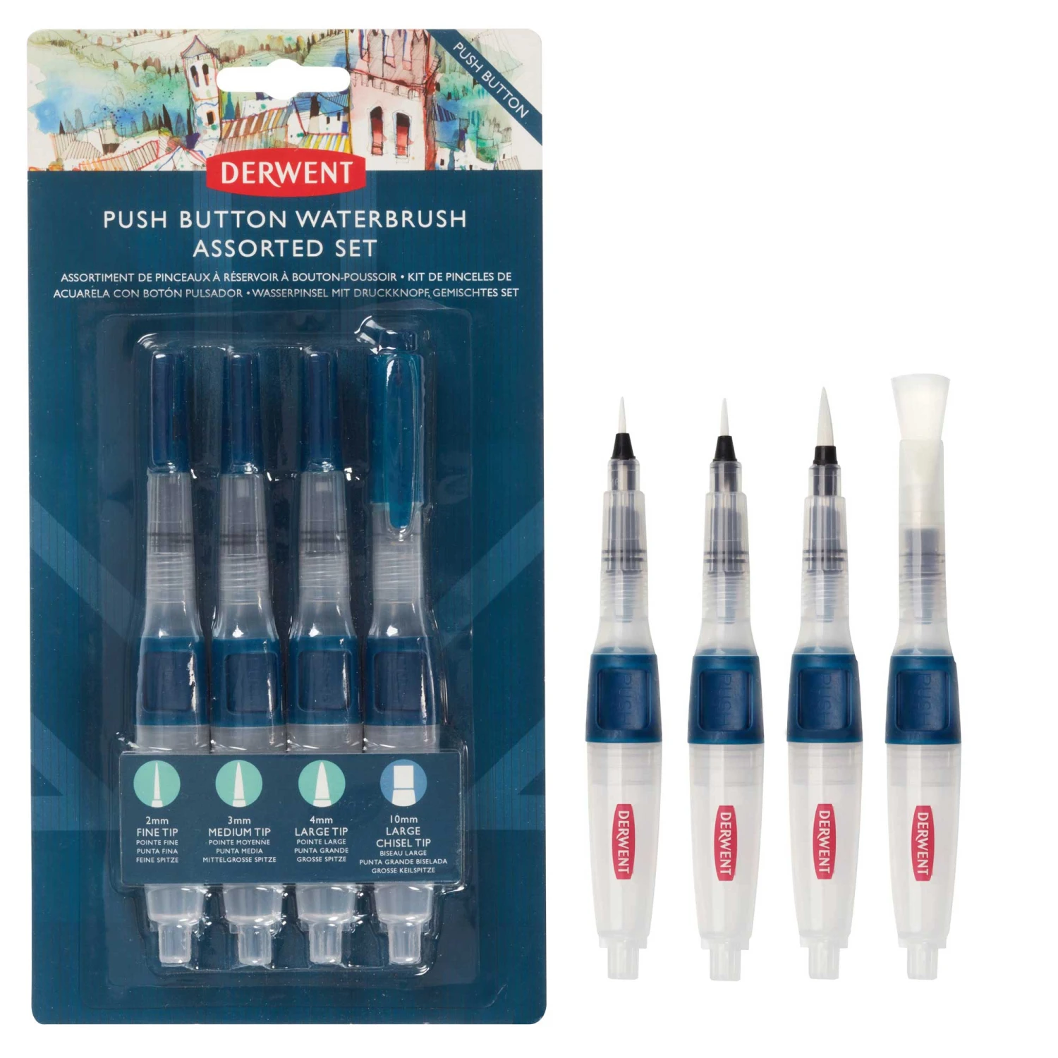 Derwent Push Button Waterbrush Assorted - Set Of 4 2 Derwent Push Button Waterbrush Assorted - Set Of 4 - Image 2
