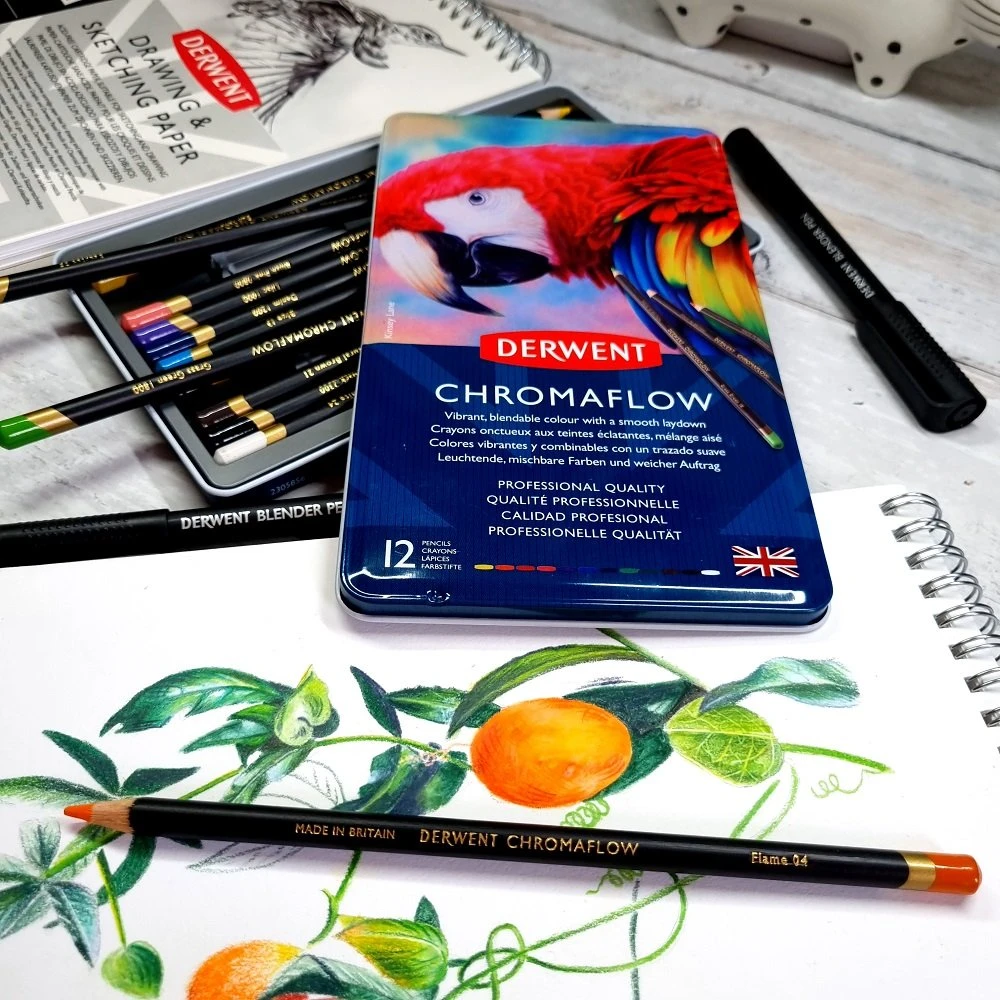 Derwent Chromaflow Pencils - Set Of 12 - FREE Set Of 2 Blender Pens 2 Derwent Chromaflow Pencils - Set Of 12 - FREE Set Of 2 Blender Pens - Image 2