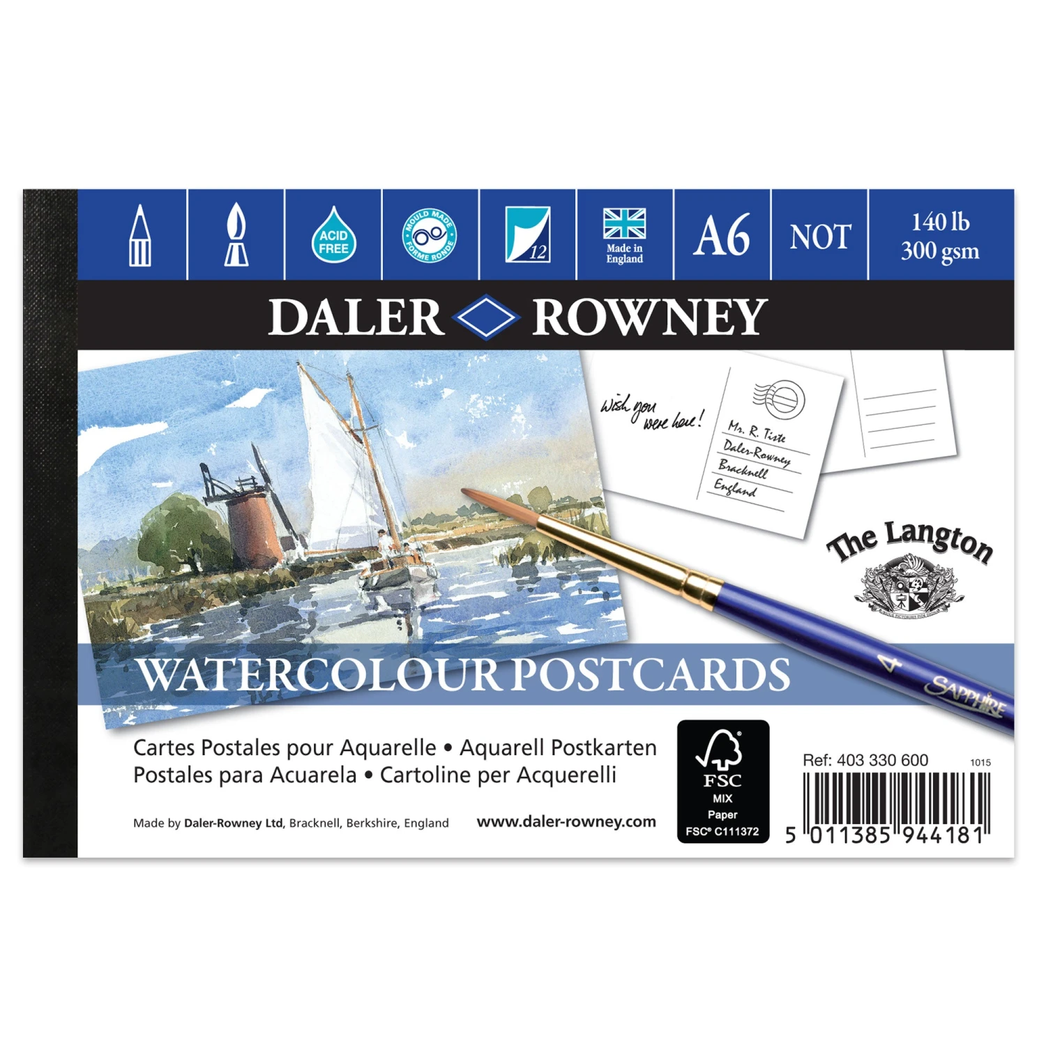 Daler-Rowney Watercolour Postcard Pad (A6) 12 Sheets (Not) 300gsm - The Langton 1 Daler-Rowney Watercolour Postcard Pad (A6) 12 Sheets (Not) 300gsm - The Langton