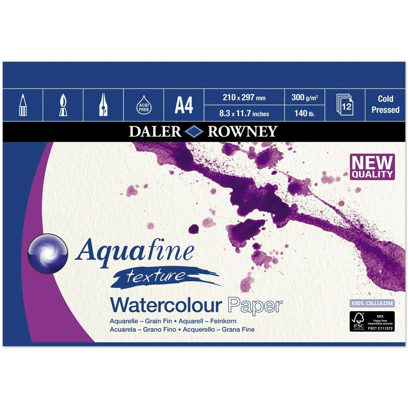 Daler-Rowney Aquafine Watercolour Paper Pads 12 Sheets - COLD PRESSED 1 Daler-Rowney Aquafine Watercolour Paper Pads 12 Sheets - COLD PRESSED