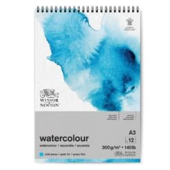 Winsor & Newton Watercolour Spiral Bound Pads - 140lb/300gsm -ARTdiscount 884955076507 WN WATERCOLOUR PAD WIRE O COLD 300 A3 884955076507 FRONT