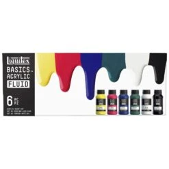Liquitex Basics Acrylic Fluid - 118ml - Set Of 6 Assorted Colours -ARTdiscount 887452056522 LQX BASICS FLUID 6 SET ROW FOP 887452056522