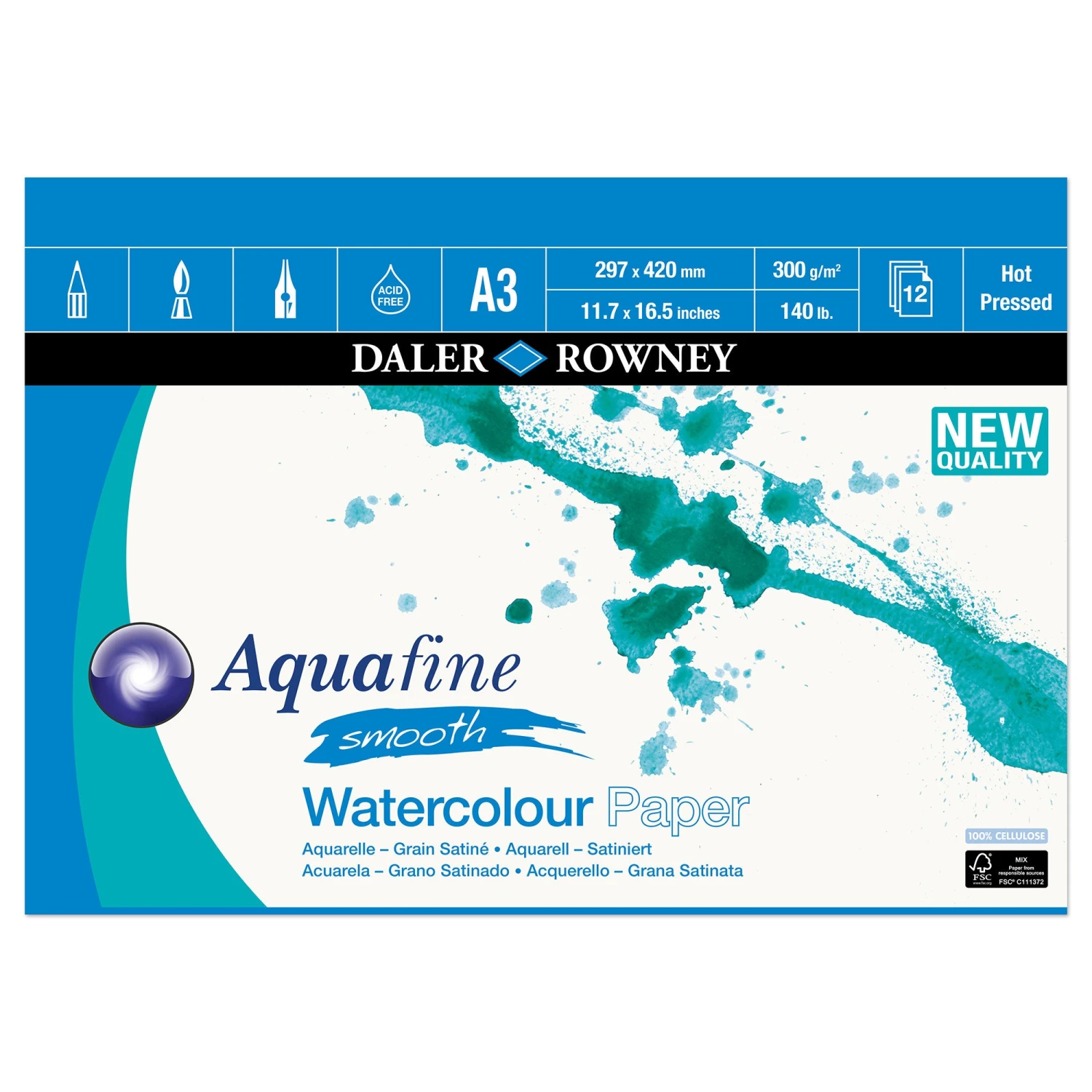 Daler-Rowney Aquafine Watercolour Pads - 300gsm (140lb) - HOT PRESSED 2 Daler-Rowney Aquafine Watercolour Pads - 300gsm (140lb) - HOT PRESSED - Image 2