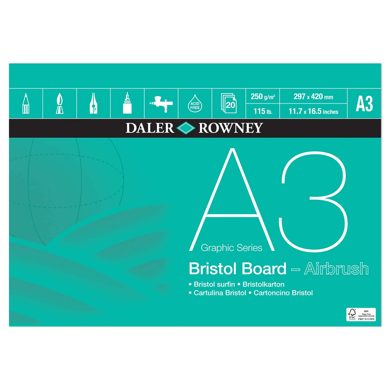 Daler-Rowney Bristol Board Pad 250gsm 20 Sheets 3 Daler-Rowney Bristol Board Pad 250gsm 20 Sheets - Image 3