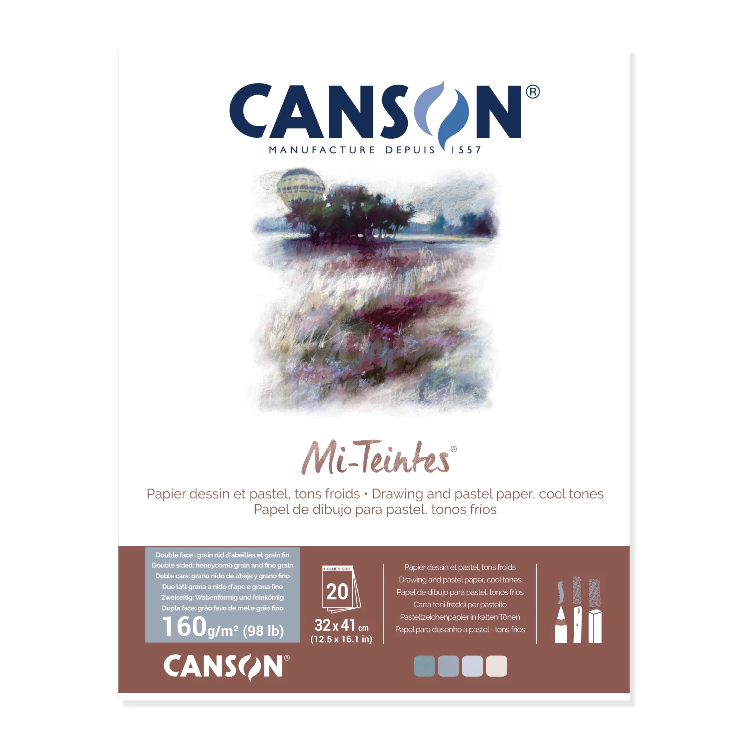 Canson Mi-Teintes Pad - 160gsm (98lb) - 32x41cm - 20 Sheets - COOL TONES 1 Canson Mi-Teintes Pad - 160gsm (98lb) - 32x41cm - 20 Sheets - COOL TONES