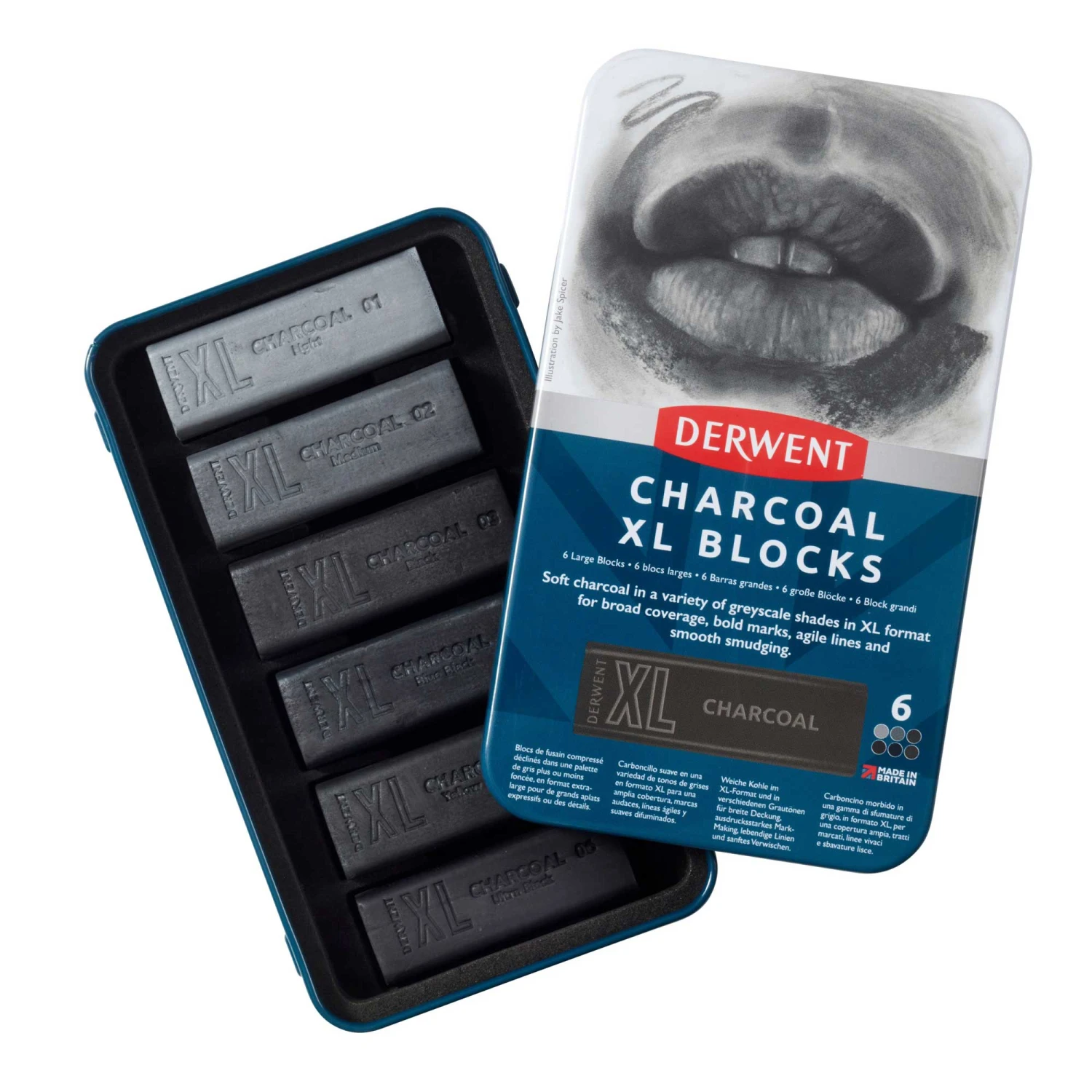 Derwent Charcoal XL Blocks Tin Of 6 1 Derwent Charcoal XL Blocks Tin Of 6