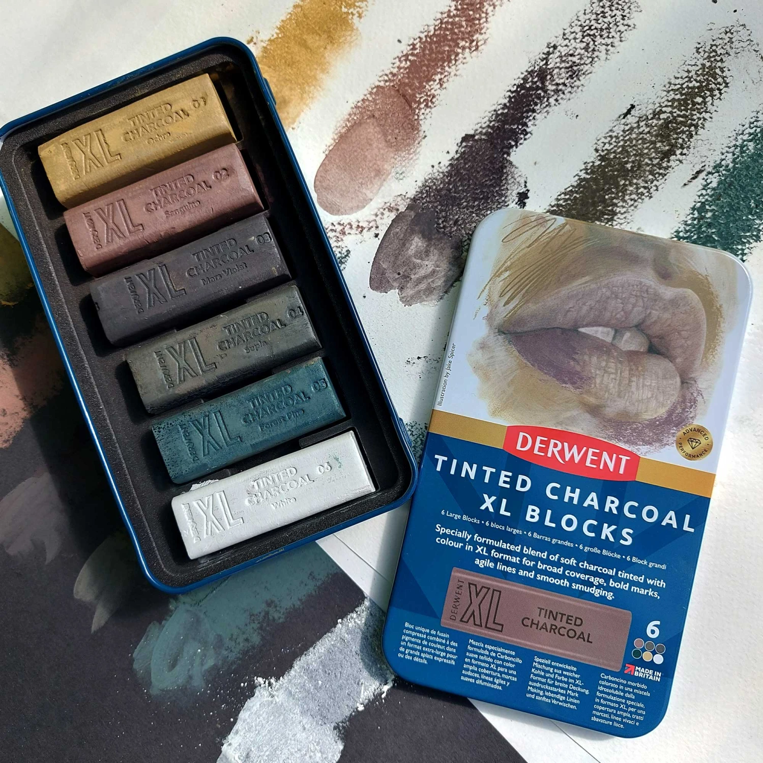 Derwent Tinted Charcoal XL Blocks Tin Of 6 4 Derwent Tinted Charcoal XL Blocks Tin Of 6 - Image 4