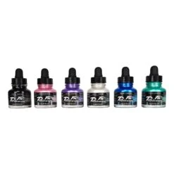 Daler-Rowney FW Pearlescent Inks Set - Includes FREE ARTdiscount Watercolour Brush Set (RRP. £14.63) -ARTdiscount FW Pearlescent Acrylic Ink Set 6x29.5ml 5