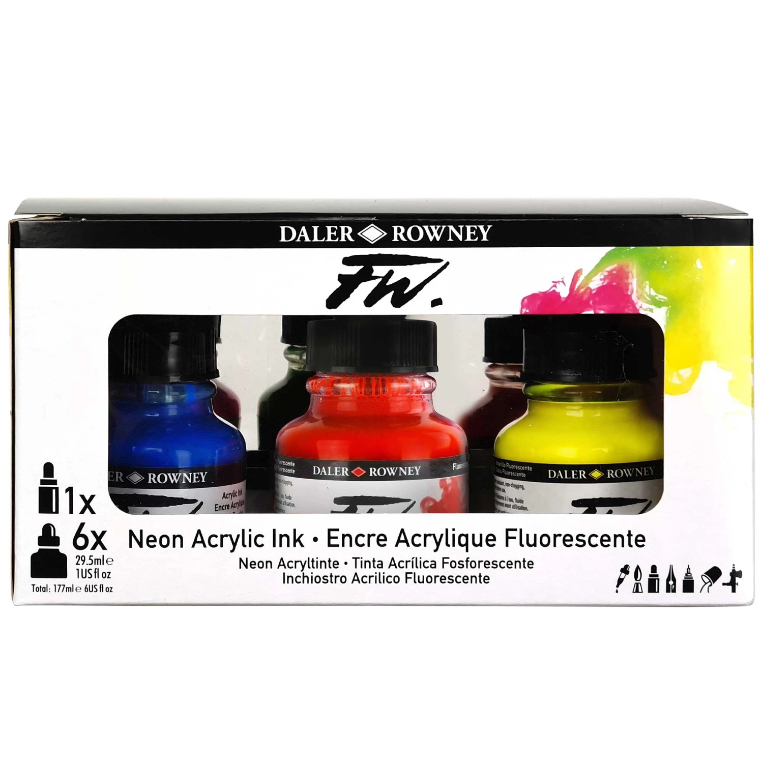 Daler-Rowney FW Acrylic Ink Neon Set 3 Daler-Rowney FW Acrylic Ink Neon Set - Image 3