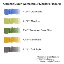 Faber-Castell Albrecht Dürer Watercolour Markers - Plein Air - Set Of 5 - FREE Faber-Castell Watercolour Pad A4 RRP £14.89 -ARTdiscount Faber Castell Watercolour Markers Plein Air swatches