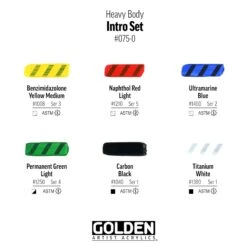 Golden Heavy Body Artist Acrylics Intro Set 6 X 22ml -ARTdiscount Golden intro set colour swatches