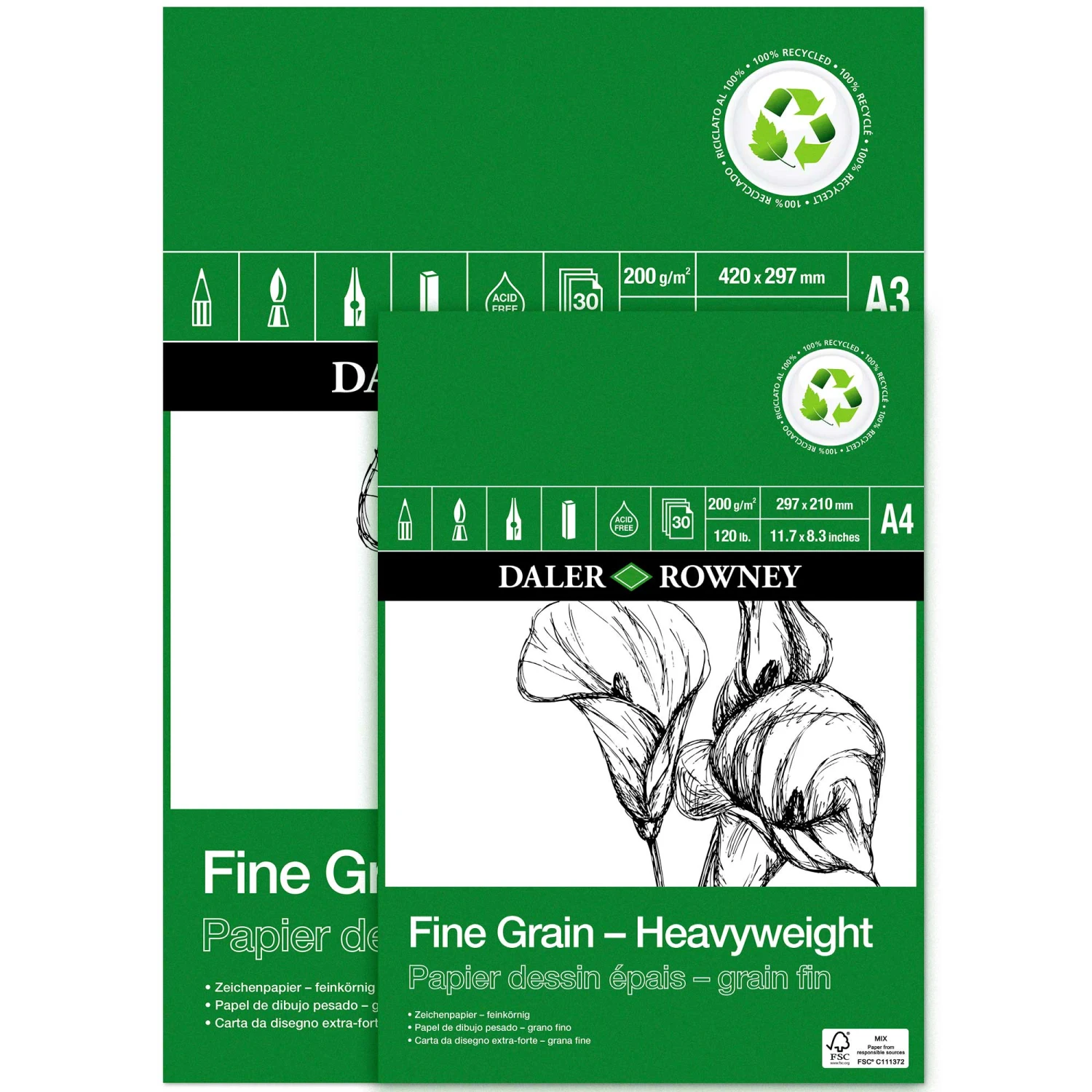 Daler-Rowney ECO Fine Grain Heavyweight Cartridge Pads (GREEN) 1 Daler-Rowney ECO Fine Grain Heavyweight Cartridge Pads (GREEN)