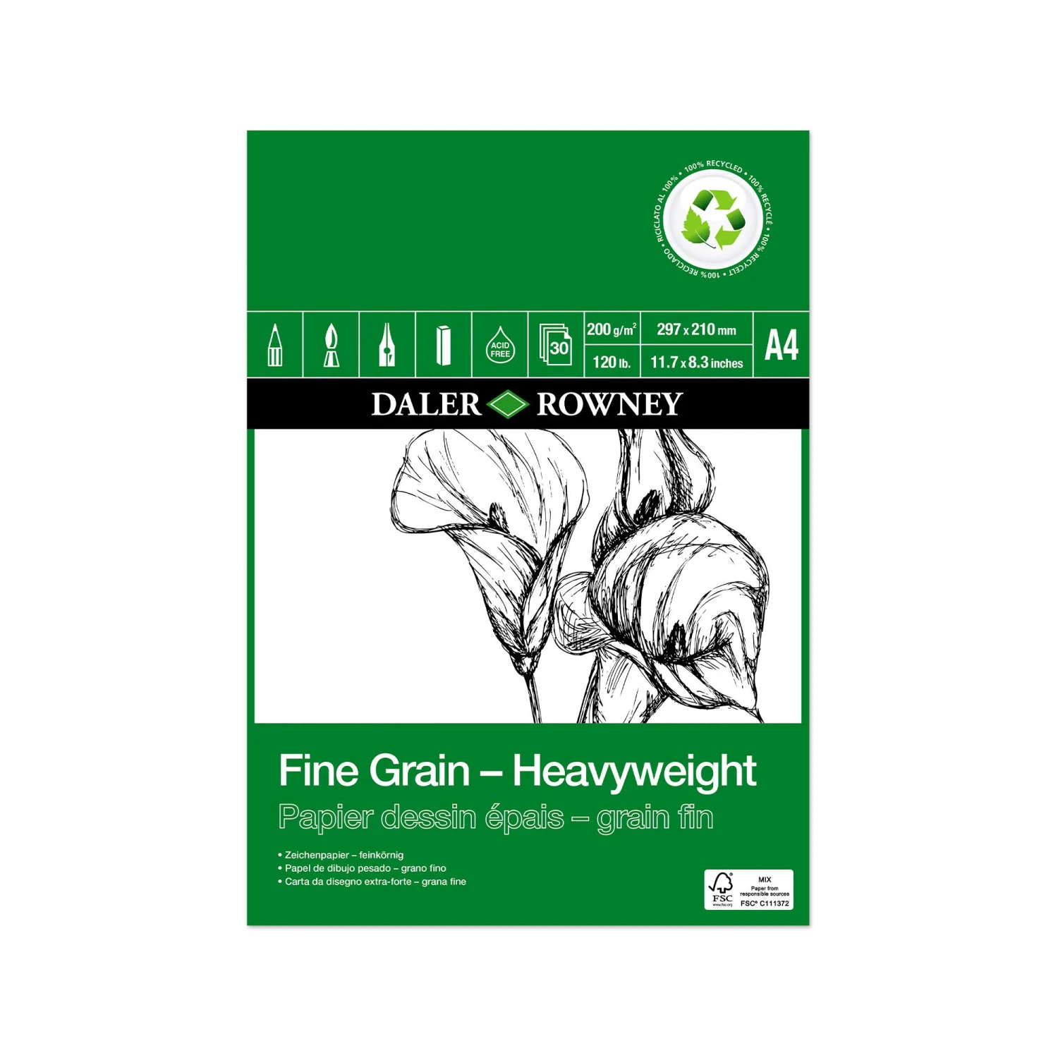 Daler-Rowney ECO Fine Grain Heavyweight Cartridge Pads (GREEN) 2 Daler-Rowney ECO Fine Grain Heavyweight Cartridge Pads (GREEN) - Image 2
