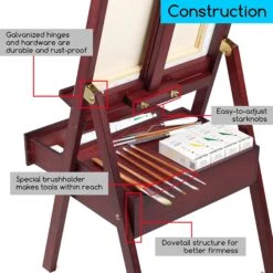 MEEDEN Forward Tilt H Frame Floor Easel With Drawer - Deep Walnut -ARTdiscount MEEDEN TILTED EASEL 2