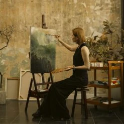 MEEDEN Forward Tilt H Frame Floor Easel With Drawer - Deep Walnut -ARTdiscount MEEDEN TILTED EASEL 4