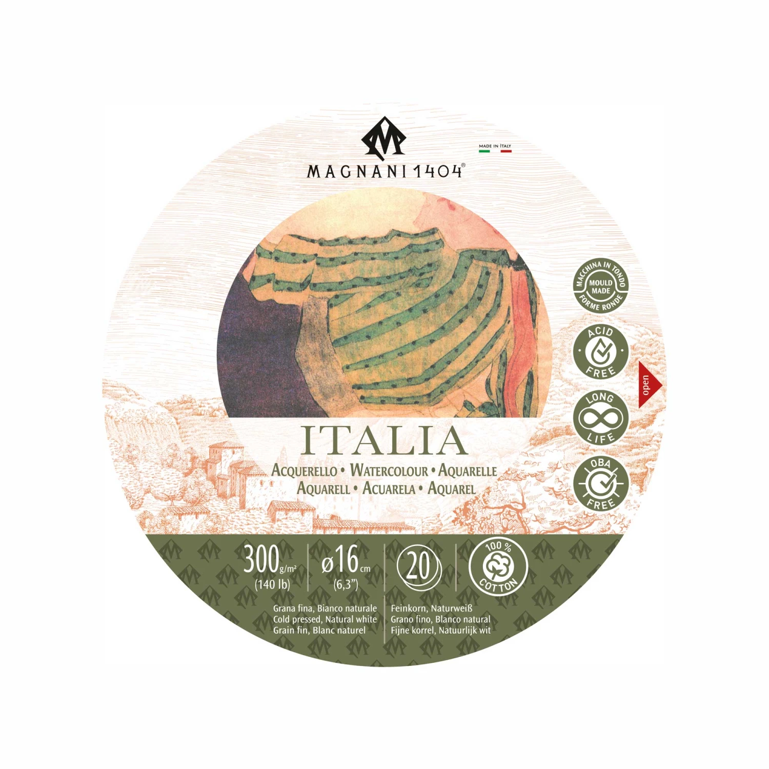Magnani 1404 Italia Watercolour Block Round - 300gsm - Cold Pressed - 20 Sheets 3 Magnani 1404 Italia Watercolour Block Round - 300gsm - Cold Pressed - 20 Sheets - Image 3