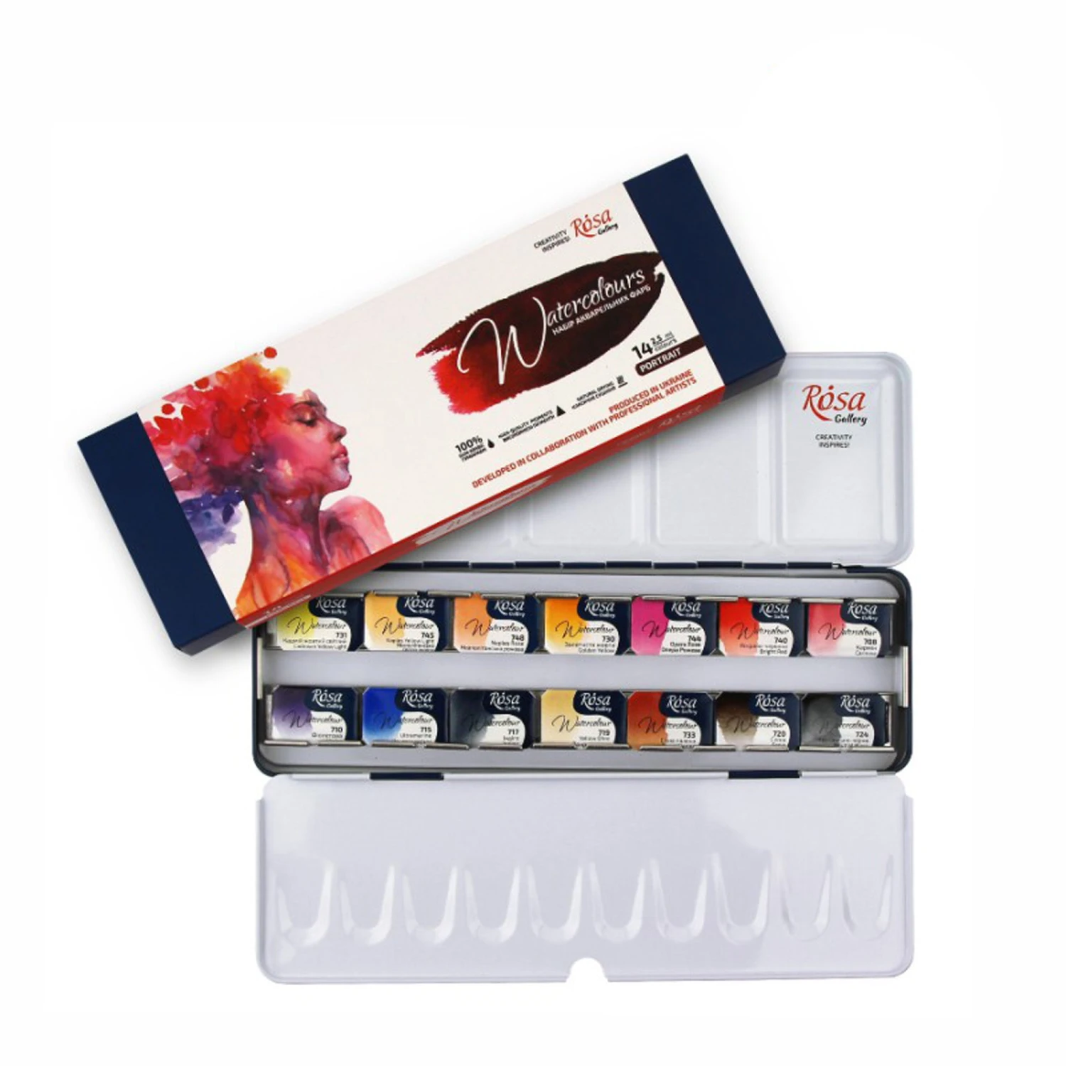 Rosa Gallery Watercolour - 14 X Whole Pan Tin Set - Portrait 1 Rosa Gallery Watercolour - 14 X Whole Pan Tin Set - Portrait