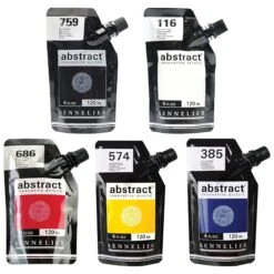 Sennelier Abstract Acrylic Paint Pouches - 5 X 120ml - Primary Set -ARTdiscount Sennelier abstract primary set
