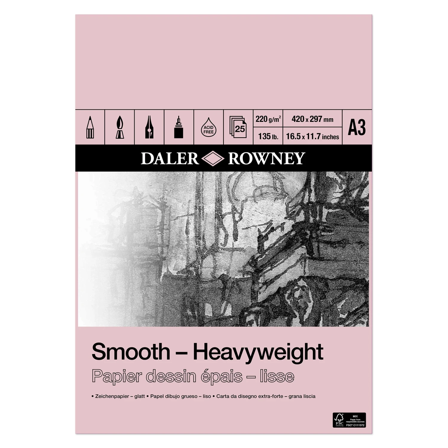 Daler-Rowney Heavyweight Cartridge Pad - 220gsm 2 Daler-Rowney Heavyweight Cartridge Pad - 220gsm - Image 2