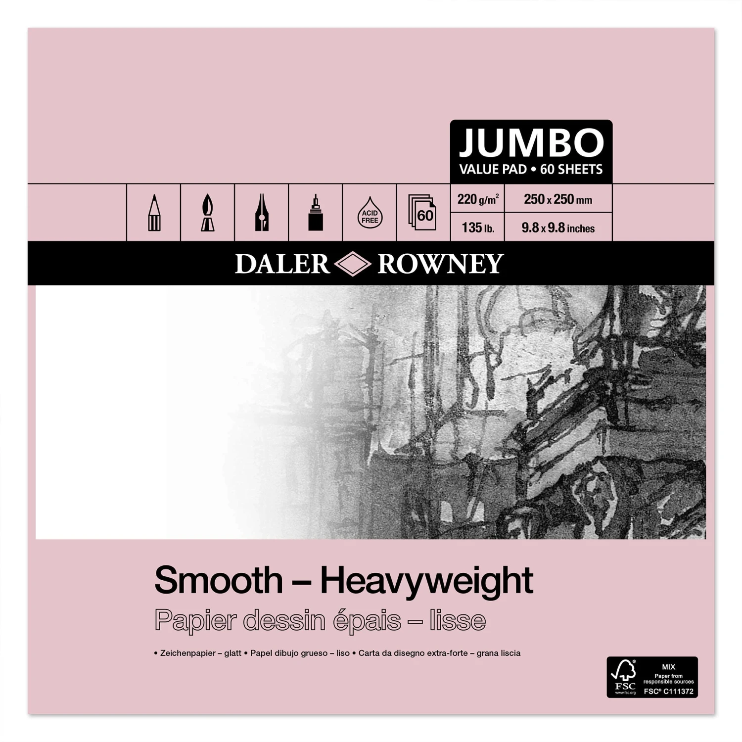 Daler-Rowney Jumbo Heavyweight Cartridge Pad - 220gsm 1 Daler-Rowney Jumbo Heavyweight Cartridge Pad - 220gsm