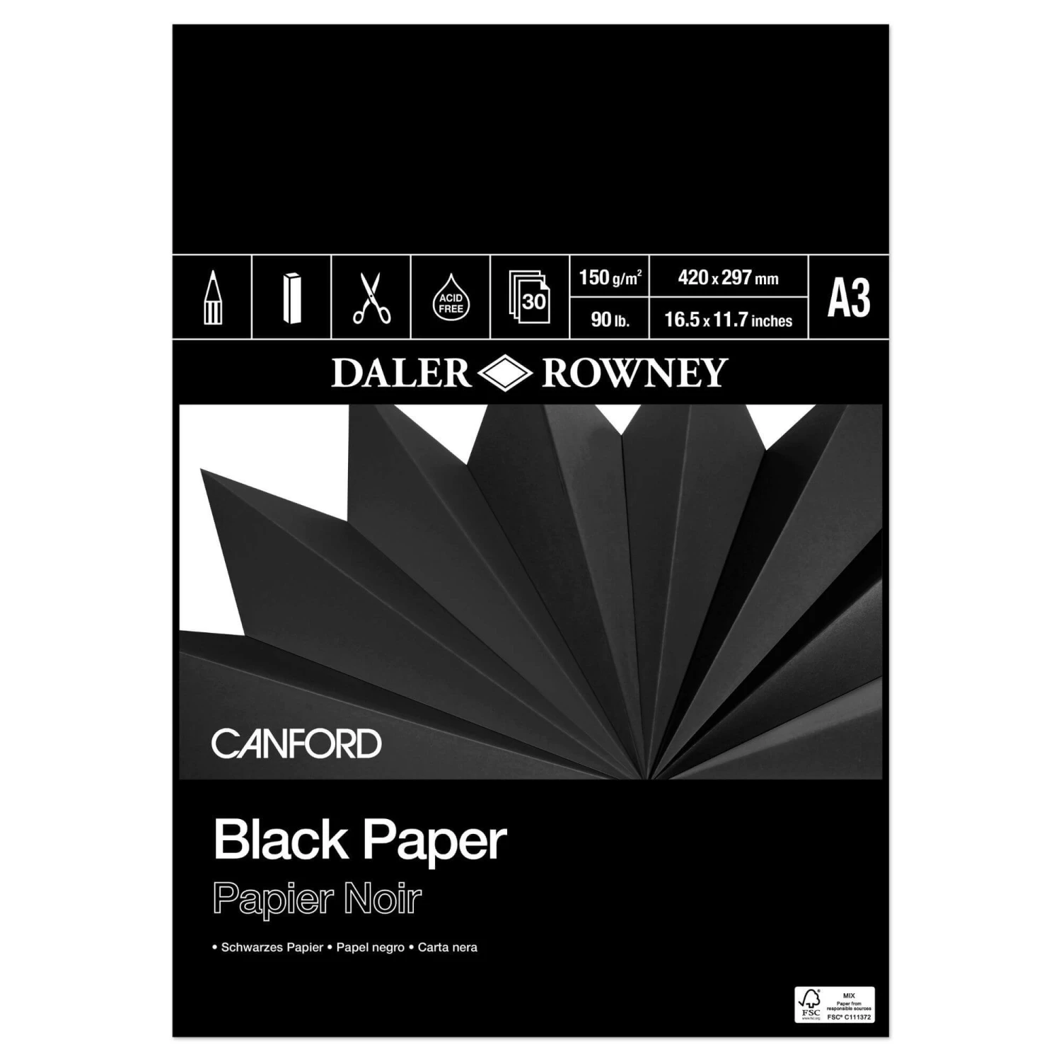 Daler-Rowney Canford Black Pad 150gsm 30 Sheets 2 Daler-Rowney Canford Black Pad 150gsm 30 Sheets - Image 2