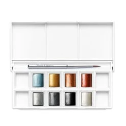 Winsor & Newton Watercolour 8 Half Pan Metallic Pocket Set -ARTdiscount WN COTMAN 9 PC METALLICS POCKET BOX OPEN 884955090688