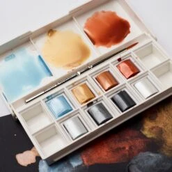 Winsor & Newton Watercolour 8 Half Pan Metallic Pocket Set -ARTdiscount WN COTMAN WATERCOLOUR 8HP METALLICS POCKET SET 58