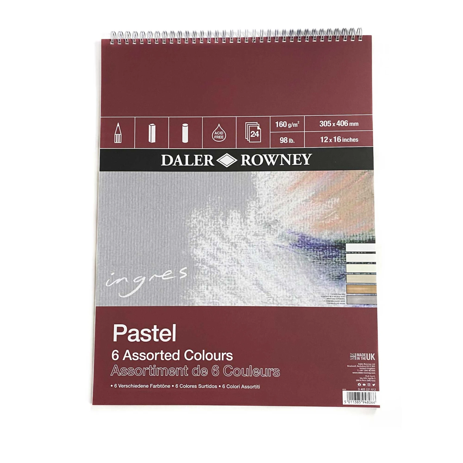 Daler-Rowney Ingres Spiral Pastel Pads - 6 Assorted Colours 1 Daler-Rowney Ingres Spiral Pastel Pads - 6 Assorted Colours