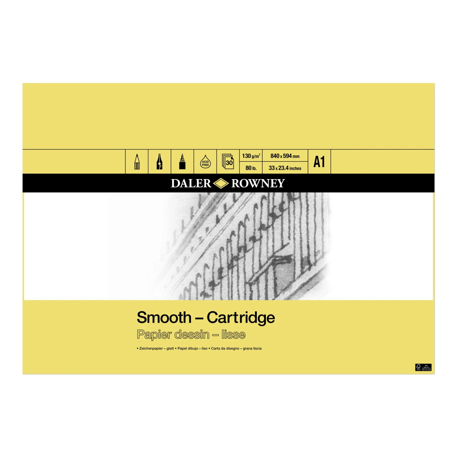 Daler-Rowney Smooth Cartridge Pad - 30 Sheets - 130gsm 4 Daler-Rowney Smooth Cartridge Pad - 30 Sheets - 130gsm - Image 4