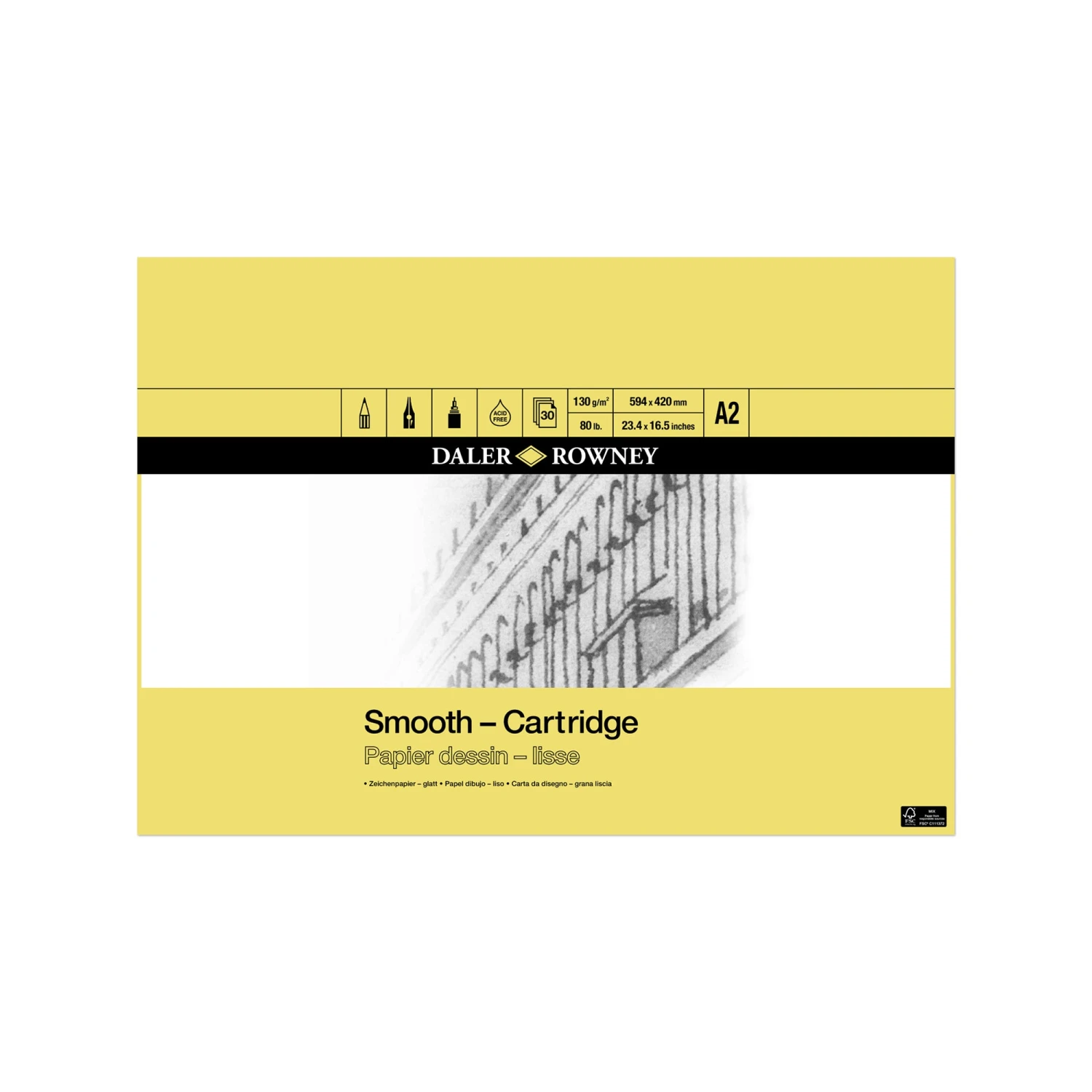 Daler-Rowney Smooth Cartridge Pad - 30 Sheets - 130gsm 3 Daler-Rowney Smooth Cartridge Pad - 30 Sheets - 130gsm - Image 3