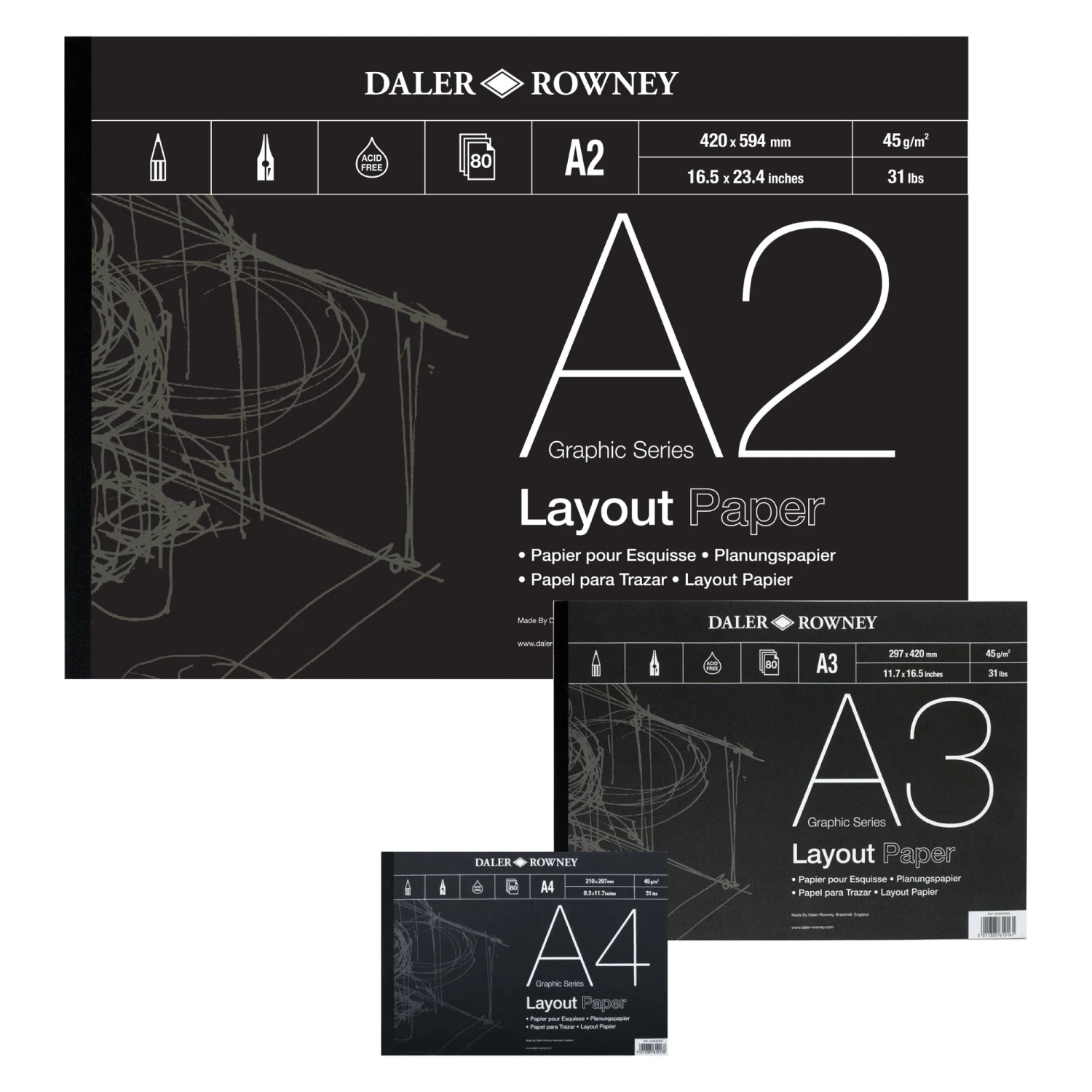 Daler-Rowney Layout Pad - 45gsm - 80 Sheets 1 Daler-Rowney Layout Pad - 45gsm - 80 Sheets