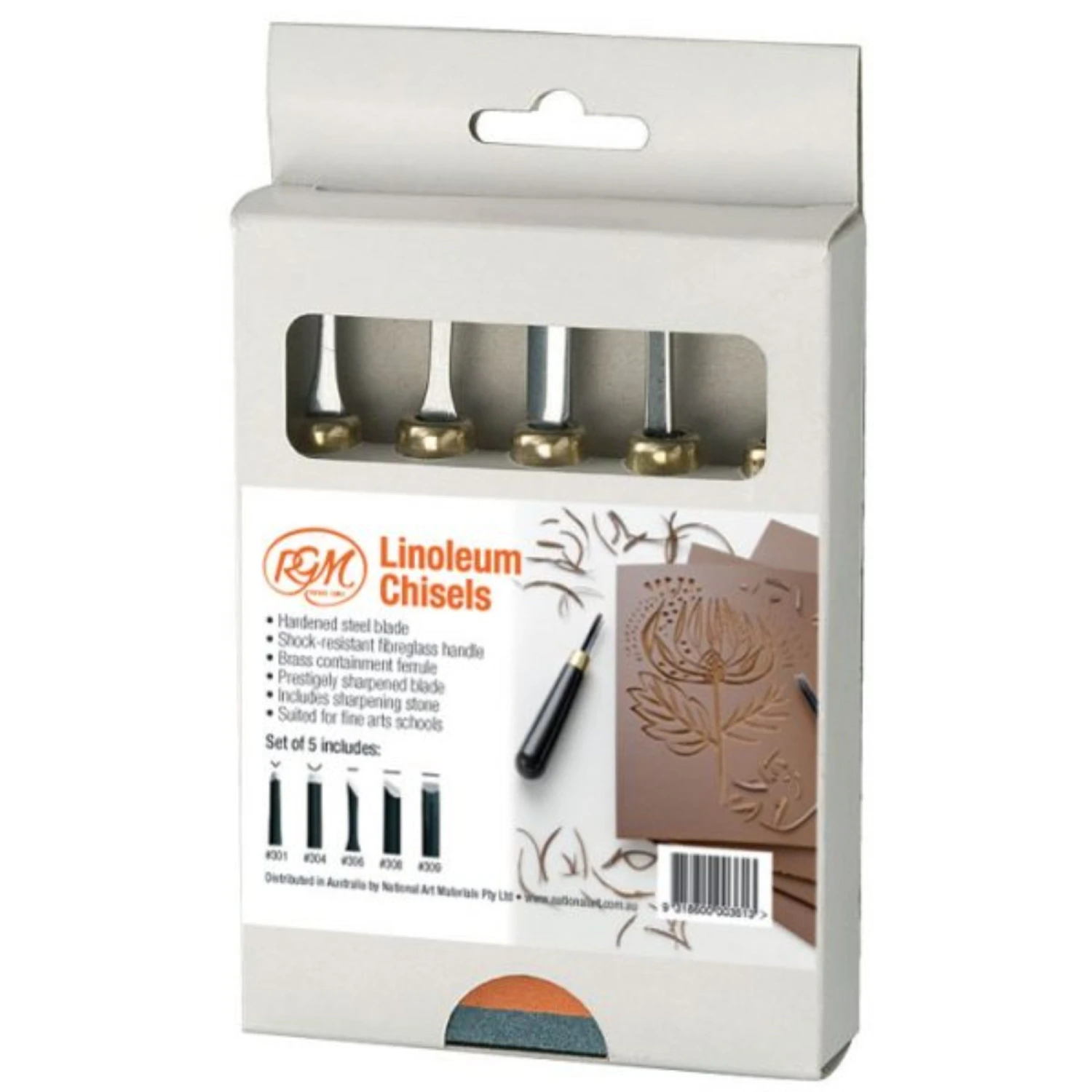 RGM Student Lino Set Of 5 Tools + 1 Dual Sharpening Stone 1 RGM Student Lino Set Of 5 Tools + 1 Dual Sharpening Stone