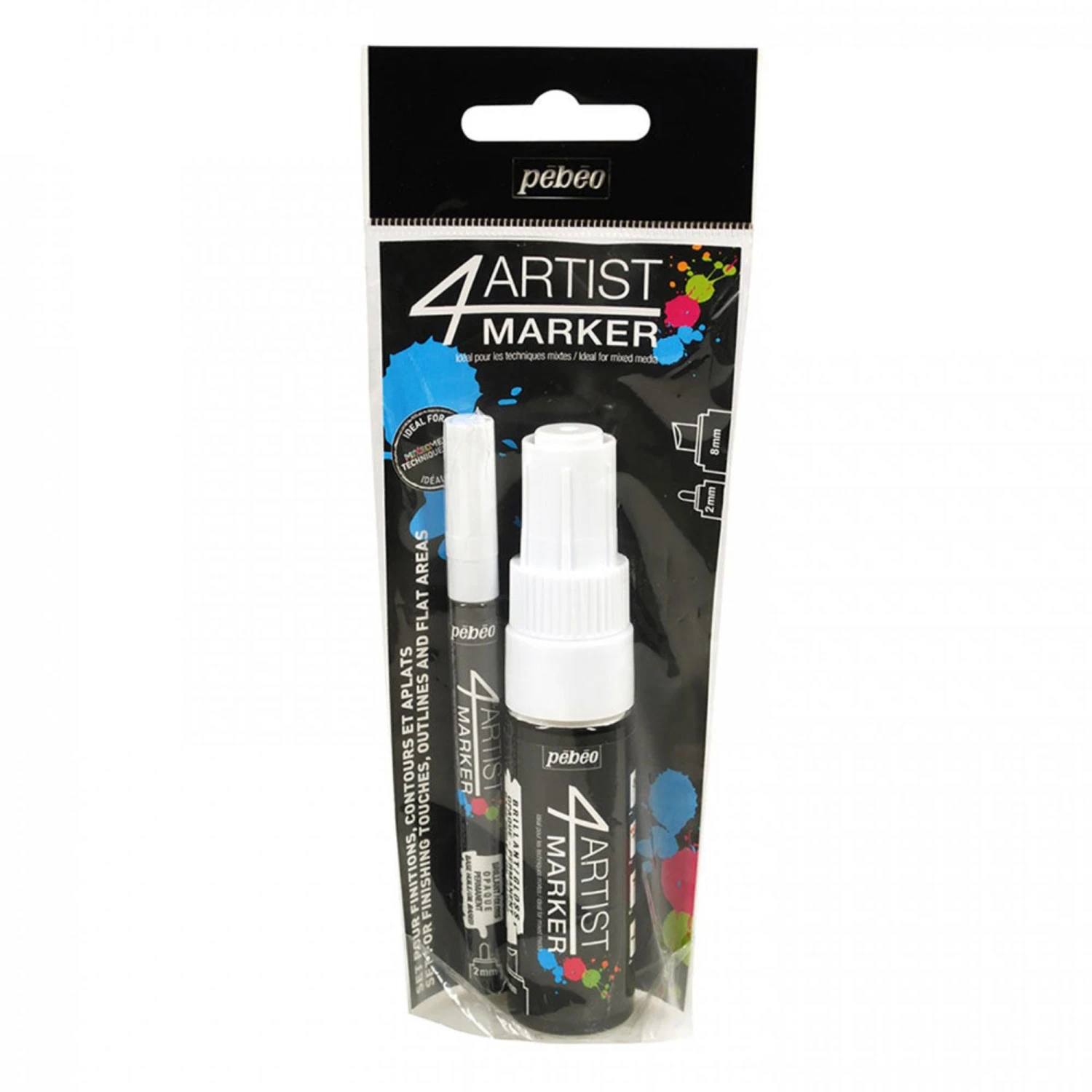 Pebeo 4Artist Set Of 2 WHITE Markers (2mm & 8mm Nibs) 1 Pebeo 4Artist Set Of 2 WHITE Markers (2mm & 8mm Nibs)